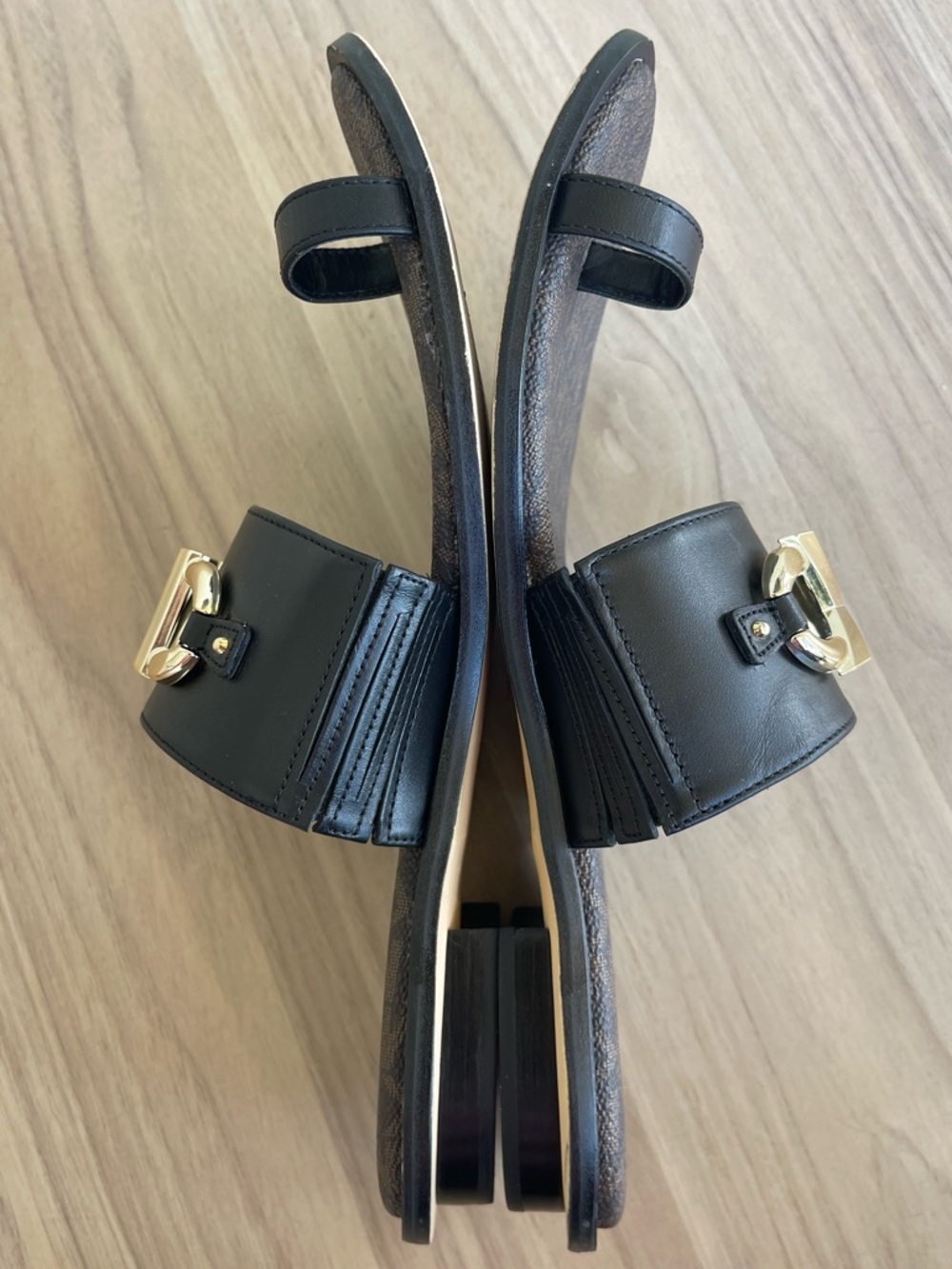 Michael Kors Black Slides with Gold MK Emblem - Picture 3 of 13